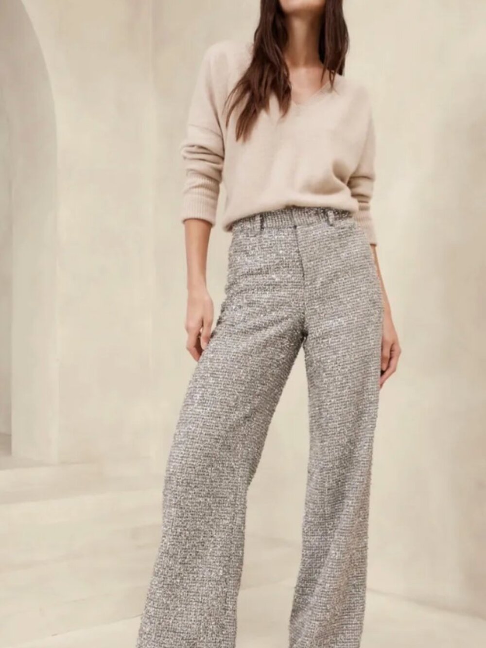 BR Coleta Tinsel Tweed Wide Leg Pant, size 8